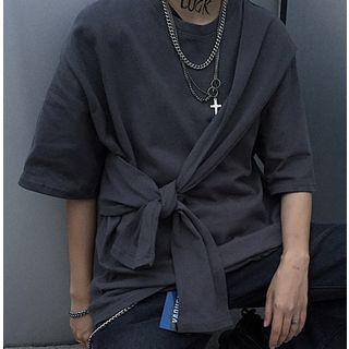 Knot Elbow-sleeve T-shirt Gray - One Size