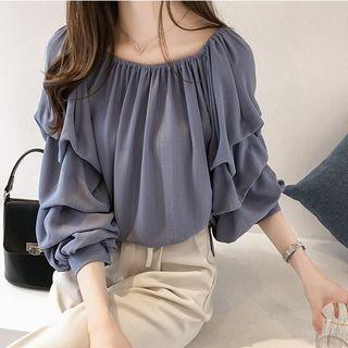 Boatneck 3/4-sleeve Blouse