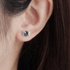 Fish Sterling Silver Earring Stud Earring - 1 Pair - Silver & Black - One Size