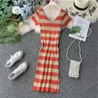 V-neck Color-block Stripe Knit Dress
