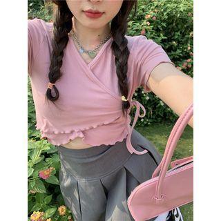 Short-sleeve Crop Wrap Top
