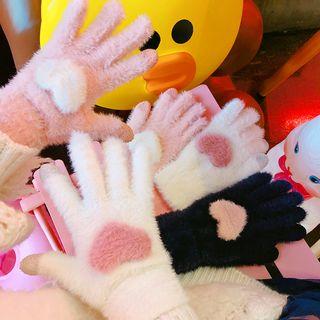 Coral Fleece Heart Gloves