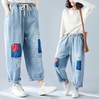 Color Panel Wide-leg Denim Pants