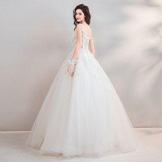 Sleeveless Flower Applique Wedding Ball Gown