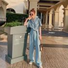 Short-sleeve Flap-pocket Wide-leg Jumpsuit