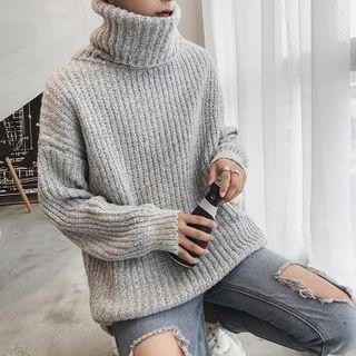 Turtleneck Long-sleeve Plain Knit Sweater