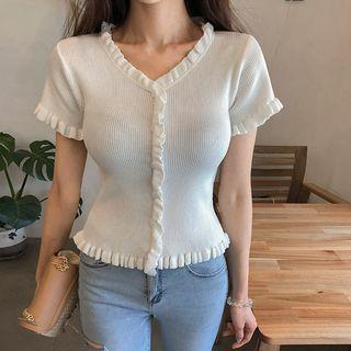 Frill-trim Rib Knit Top