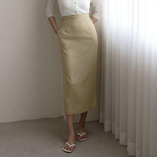 Textured Long Pencil Skirt