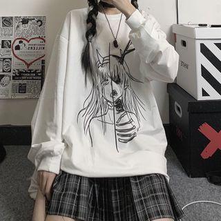 Cartoon Print Pullover Off White - One Size
