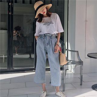 Paperbag-waist Wide Leg Cropped Jeans