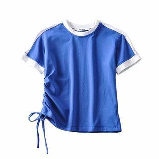 Contrast Trim Short-sleeve Drawstring T-shirt