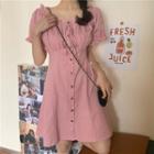 Off-shoulder Shirred A-line Dress