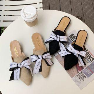 Faux Suede Bow Low Heel Pointed Mules
