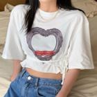 Print Tie-strap Cropped T-shirt White - One Size