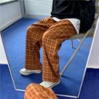 Plaid Wide Leg Straight Cut Pants