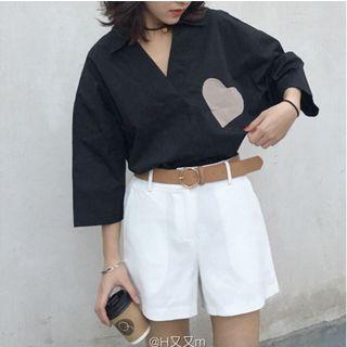 Heart Applique 3/4 Sleeve Shirt