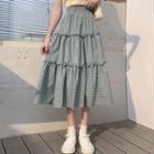 Tiered Plaid Midi A-line Skirt