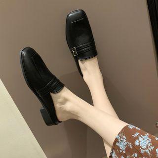 Square-toe Faux Leather Buckled Mules