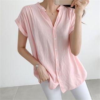 Cuffed-sleeve Shirred Blouse