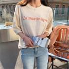 Round-neck Letter Print T-shirt Cream - One Size