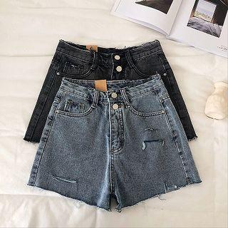 Distressed Frayed High-waist A-line Shorts