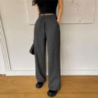 Drawstring Knit Wide-leg Pants Charcoal Gray - One Size