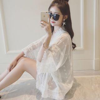 Lace Open Front Light Jacket White - One Size