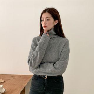 Turtleneck Drop-shoulder Woolen Sweater