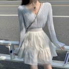 Ribbed Cardigan / A-line Skirt