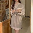 Mini A-line Shirtdress / Tie-waist Sweater Vest