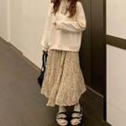 Plain Sweatshirt / Floral Print Midi A-line Skirt
