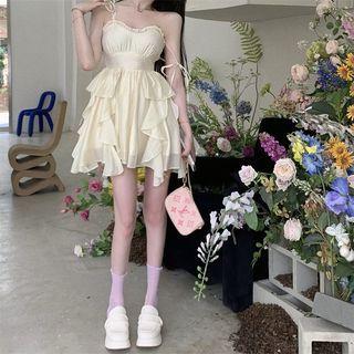 Plain Ruffle Mini Dress / Plain Cardigan
