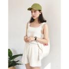 Set: Square-neck Sleeveless Knit Top + Shorts