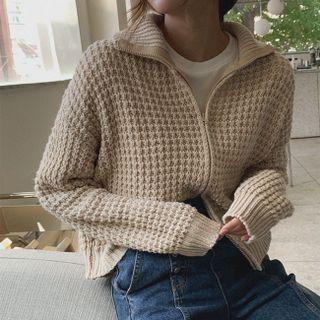 Waffle Knit Zip-up Cardigan
