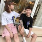 Couple Matching Applique Elbow Sleeve T-shirt