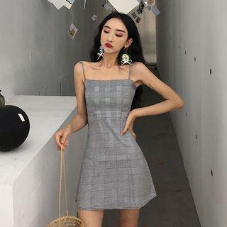 Spaghetti Strap Plaid A-line Mini Dress