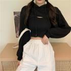 Long-sleeve Plain Cut-out Hoodie / Plain Camisole