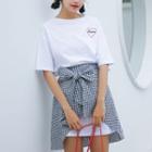 Set: Short-sleeve T-shirt Dress + Check A-line Skirt