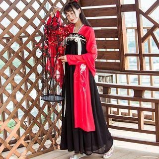 Set: Long-sleeve Top + Strapless Dress With Band And Shaw