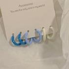 Set Of 3: Acrylic Open Hoop Earring Set Of 3 - Silver Needle - Blue & White - One Size