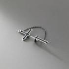 Cross Chained Sterling Silver Through & Through Earring 1 Pc - Black - One Size