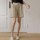 Band-waist Pleated Bermuda Shorts