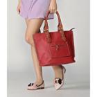 Side-stitch Faux Leather Tote Red - One Size
