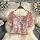 Short Sleeve Floral Crop Blouse