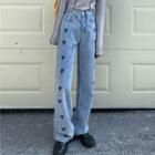 High-waist Heart Printed Jeans