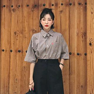 Pocket-front Loose-fit Plaid Shirt