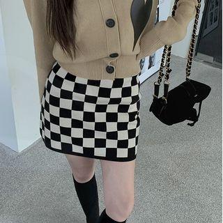 Checked Skirt Skirt - Check - Black & White - One Size