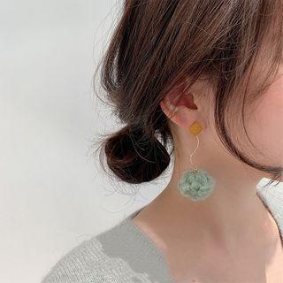 Fleece Ball Dangle Earring 1 Pair - Green - One Size