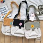 Embroidered Flower Color Panel Canvas Crossbody Bag