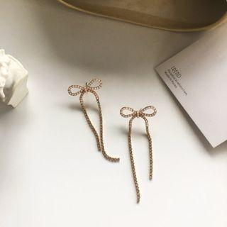Bow Rhinestone Fringed Alloy Earring